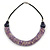 Purple Wood, Coin Shell Bead with Black Faux Leather Cord Necklace - 50cm L
