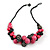 Black/ Deep Pink Cluster Wood Bead With Black Cord Necklace - 54cm L