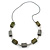 Long Wood Bead with Silver Tone Metal Links Black Rubber Cord Necklace (Glitter Olive Green/ Silver) - 84cm L - view 3