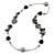 Black/ Grey Sea Shell, Heart Acrylic, Silver Ball Beaded Long Chain Necklace In Silver Tone - 88cm Long - view 3