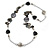Black/ Grey Sea Shell, Heart Acrylic, Silver Ball Beaded Long Chain Necklace In Silver Tone - 88cm Long