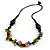 Multicoloured Square Shape Resin and Black Round Wood Bead Cotton Cord Necklace - 72cm L