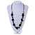 Black Round Ceramic Bead and Grey Shell Nugget Faux Leather Cord Necklace - 70cm L - view 2