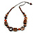 Geometric Wood Bead Cotton Cord Necklace In Brown - 76cm L