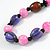 Brown/ Pink/ Purple Wood Bead Black Faux Leather Cord Necklace - 68cm L - view 3