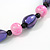Brown/ Pink/ Purple Wood Bead Black Faux Leather Cord Necklace - 68cm L - view 4