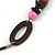 Brown/ Pink/ Purple Wood Bead Black Faux Leather Cord Necklace - 68cm L - view 5