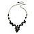 Romantic Glass and Ceramic Bead Heart Pendant Charm Necklace In Silver Tone (Black) - 64cm L