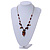 Romantic Glass and Ceramic Bead Heart Pendant Charm Necklace In Silver Tone (Amber Brown, Black) - 64cm L - view 2