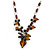 Romantic Glass and Ceramic Bead Heart Pendant Charm Necklace In Silver Tone (Amber Brown, Black) - 64cm L - view 3