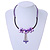 Purple Shell Flower Metal Wire with Black/ Purple Cotton Cord Necklace - 44cm L/ 5cm Ext - view 3