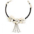 White Shell Flower Metal Wire with Black/ Off White Cotton Cord Necklace - 44cm L/ 5cm Ext