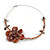 Romantic Brown Shell, Glass Bead Side Floral Motif Wire Choker Necklace In Silver Tone - 44cm L - view 4