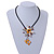 Romantic Beaded Flower Pendant with Black Faux Leather Cord In Silver Tone (Brown, Honey) - 44cm L - view 2