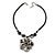 Grey Sea Shell Flower Pendant with Black Faux Leather Cord In Silver Tone - 44cm L/ 6cm Ext - view 3