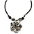 Grey Sea Shell Flower Pendant with Black Faux Leather Cord In Silver Tone - 44cm L/ 6cm Ext