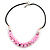 Light Pink Coin Shell Bead Cluster with Black Faux Leather Cord Necklace - 54cm L