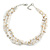 3 Strand White Glass Bead, Natural Sea Shell Necklace - 43cm L/ 4cm Ext