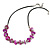 Fuchsia Coin Shell and Silver Tone Metal Button Bead Black Rubber Cord Necklace - 61cm L/ 7cm Ext