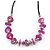 Fuchsia Coin Shell and Silver Tone Metal Button Bead Black Rubber Cord Necklace - 61cm L/ 7cm Ext - view 6