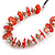 Red Coin Shell and Silver Tone Metal Button Bead Black Rubber Cord Necklace - 61cm L/ 7cm Ext - view 3