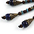 Vintage Inspired Blue Ceramic Bead Tassel Brown Silk Cord Necklace - 58cm Long - view 5