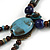 Vintage Inspired Blue Ceramic Bead Tassel Brown Silk Cord Necklace - 58cm Long - view 6