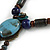 Vintage Inspired Blue Ceramic Bead Tassel Brown Silk Cord Necklace - 58cm Long - view 8