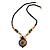 Romantic Floral Glass Pendant with Beaded Chain Necklace (Olive Green/ Black/ Orange) - 44cm L - view 4
