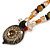 Romantic Floral Glass Pendant with Beaded Chain Necklace (Olive Green/ Black/ Orange) - 44cm L - view 5