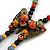 Bronze Tone, Multicoloured Ceramic Bead Butterfly Pendant with Brown Silk Cord Necklace - 76cm L/ 7cm Tassel - view 4