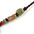 Bronze Tone, Multicoloured Ceramic Bead Butterfly Pendant with Brown Silk Cord Necklace - 76cm L/ 7cm Tassel - view 6