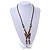 Bronze Tone, Multicoloured Ceramic Bead Butterfly Pendant with Brown Silk Cord Necklace - 76cm L/ 7cm Tassel - view 2