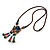 Bronze Tone, Ceramic Bead Butterfly Pendant with Brown Silk Cord Necklace - 72cm L/ 9cm Tassel - view 9