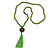 Long Spring Green Wood Bead Cotton Tassel Necklace - 90cm L/ 15cm Tassel