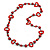 Cherry Red/ Brick Red Round and Oval Wooden Bead Cotton Cord Necklace - 84cm Long