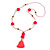 Deep Pink/ Neon Pink Glass Bead, Pom Pom, Tassel Long Necklace - 88cm L/ 10cm Tassel