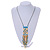 Gold/ Blue Glass Bead Geometric Pattern Square Pendant with Long Cotton Cord - 80cm Long - view 3