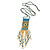 Gold/ Blue Glass Bead Geometric Pattern Square Pendant with Long Cotton Cord - 80cm Long - view 5