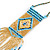 Gold/ Blue Glass Bead Geometric Pattern Square Pendant with Long Cotton Cord - 80cm Long - view 4