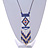 White/ Blue/ Gold Glass Bead Geometric Pattern Square Pendant with Long Cotton Cord - 80cm Long - view 5