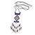 White/ Blue/ Gold Glass Bead Geometric Pattern Square Pendant with Long Cotton Cord - 80cm Long - view 6