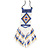 White/ Blue/ Gold Glass Bead Geometric Pattern Square Pendant with Long Cotton Cord - 80cm Long - view 2