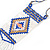 White/ Blue/ Gold Glass Bead Geometric Pattern Square Pendant with Long Cotton Cord - 80cm Long - view 4