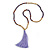 Long Wood, Glass, Seed Beaded Necklace with Silk Tassel (Nude, Purple, Lavender, Brown) - 80cm L/ 11cm Tasse