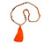 Long Wood, Glass, Seed Beaded Necklace with Silk Tassel (Nude, Orange, Brown) - 80cm L/ 11cm Tassel