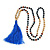 Long Wood, Glass, Seed Beaded Necklace with Silk Tassel (Nude, Blue, Brown) - 80cm L/ 11cm Tassel - view 4