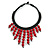 Statement Cherry Red Wood Bead Fringe with Rubber Cord Necklace - 46cm L/ 11cm Front Drop