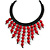 Statement Cherry Red Wood Bead Fringe with Rubber Cord Necklace - 46cm L/ 11cm Front Drop - view 3