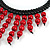 Statement Cherry Red Wood Bead Fringe with Rubber Cord Necklace - 46cm L/ 11cm Front Drop - view 4